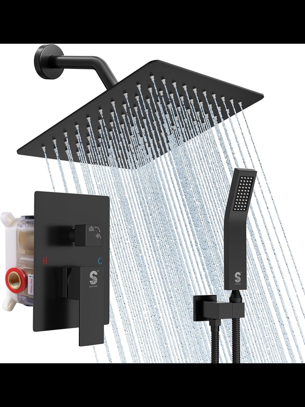 SR SUN RISE Matte Black Shower System Brass Bathroom Luxury Rain Mixer Shower Co